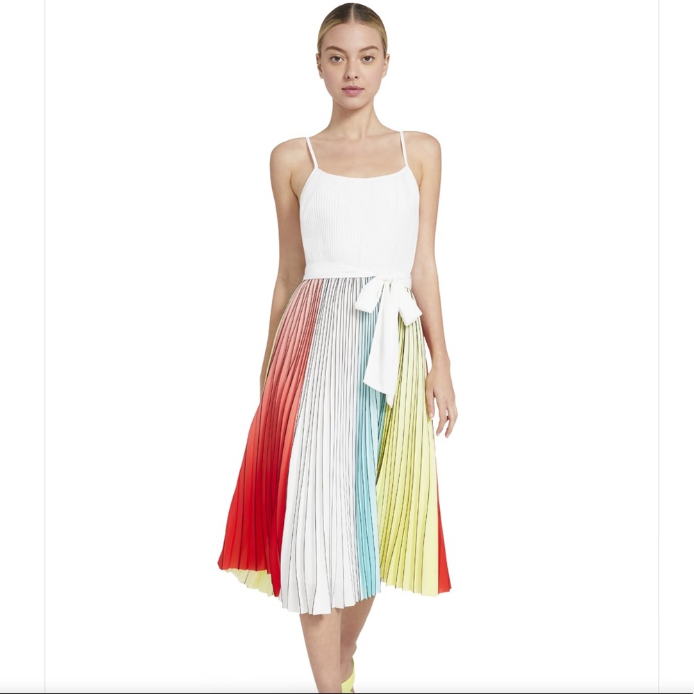 Alice + Olivia Multicolor Pleated Midi Dress